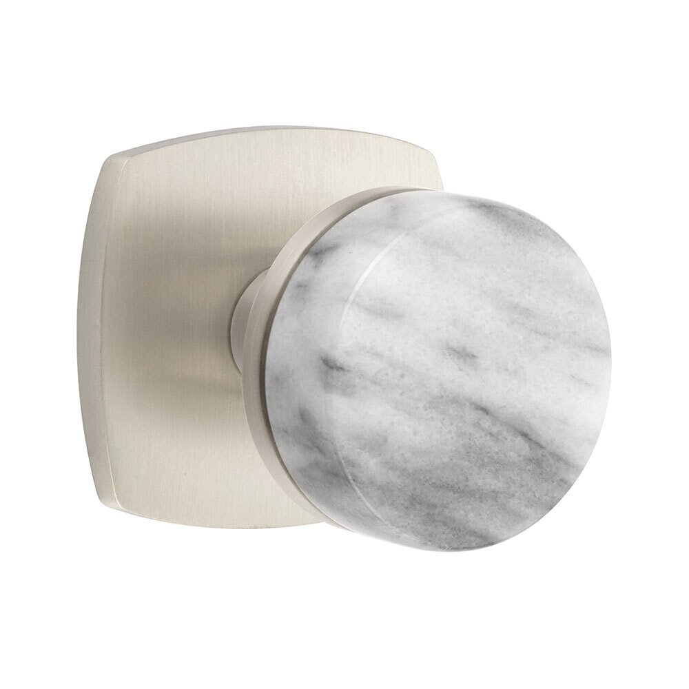 Emtek Double Dummy Urban Modern Rosette with Conical Stem and White Marble Knob in Satin Nickel