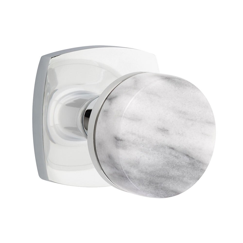 Emtek Double Dummy Urban Modern Rosette with Conical Stem and White Marble Knob in Polished Chrome
