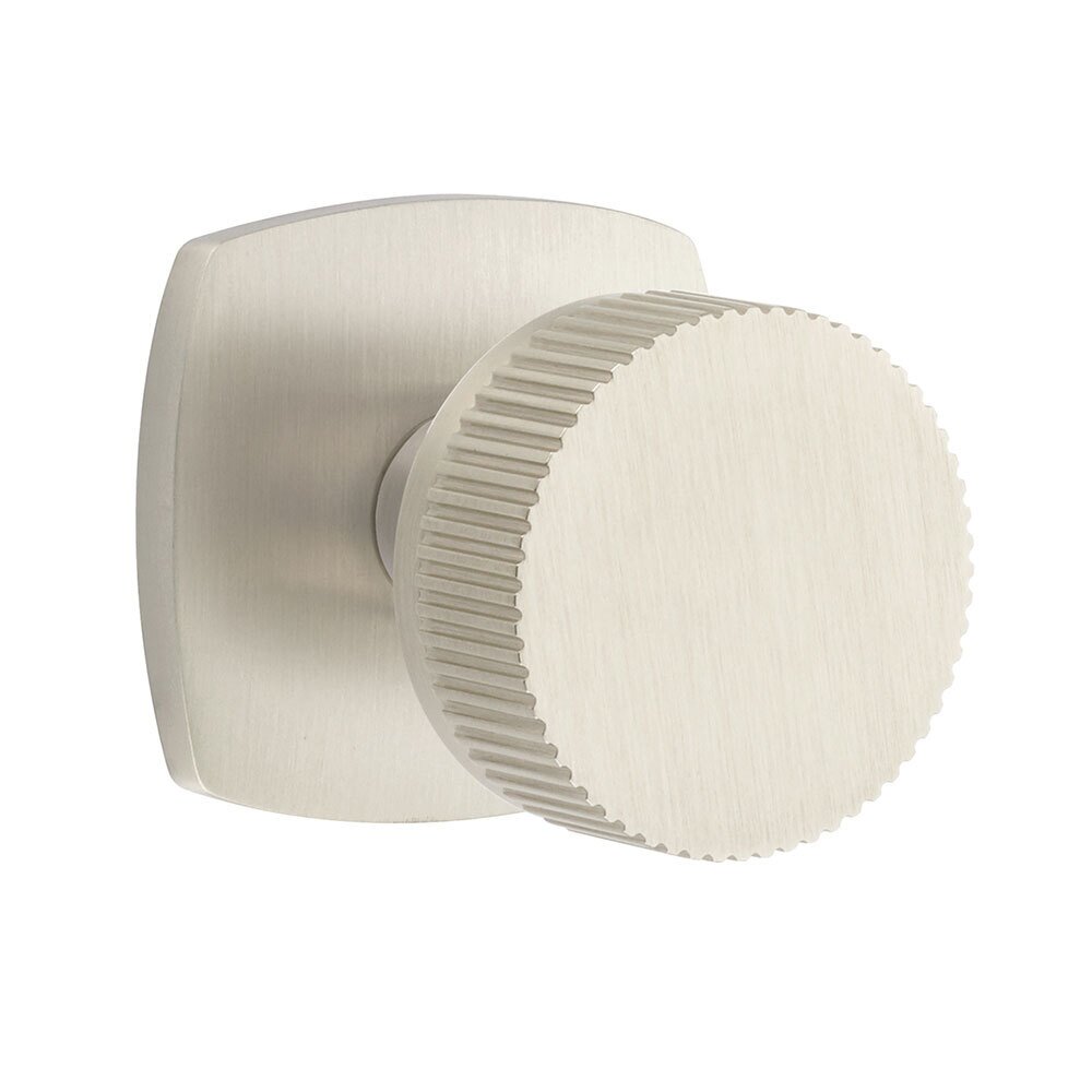 Emtek Double Dummy Urban Modern Rosette with Conical Stem and Straight Knurled Knob in Satin Nickel