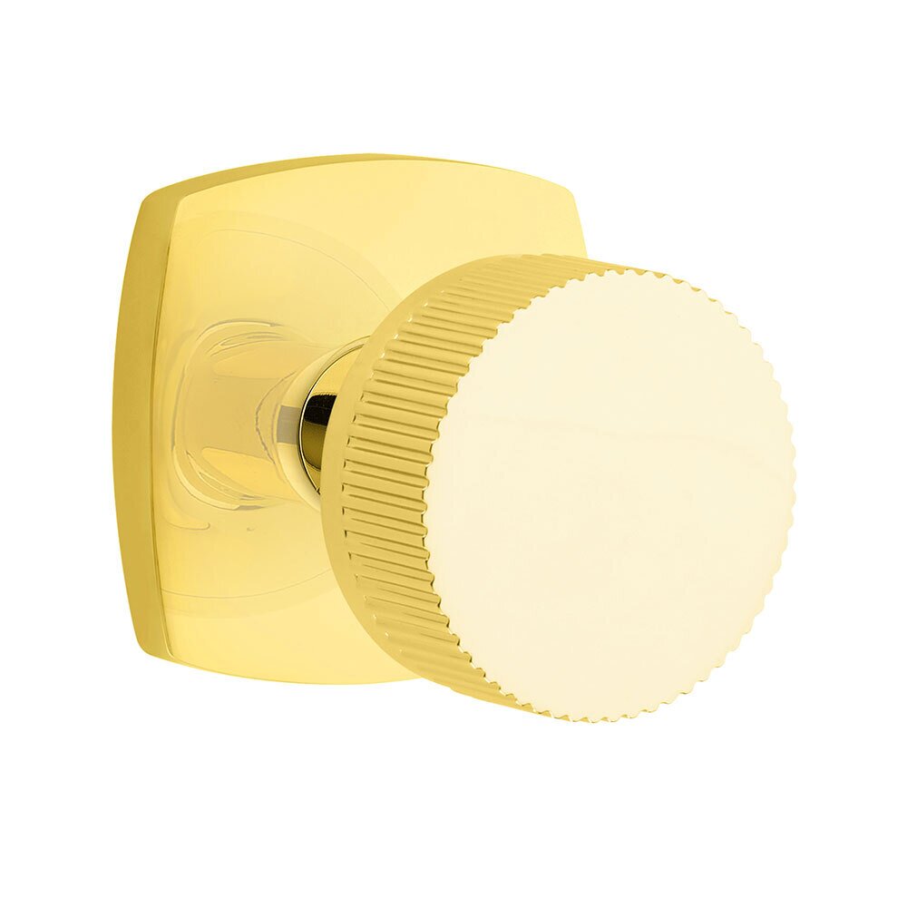 Emtek Double Dummy Urban Modern Rosette with Conical Stem and Straight Knurled Knob in Unlacquered Brass