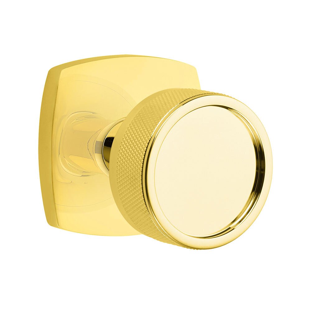 Emtek Passage Urban Modern Rosette with Conical Stem and Knurled Knob in Unlacquered Brass