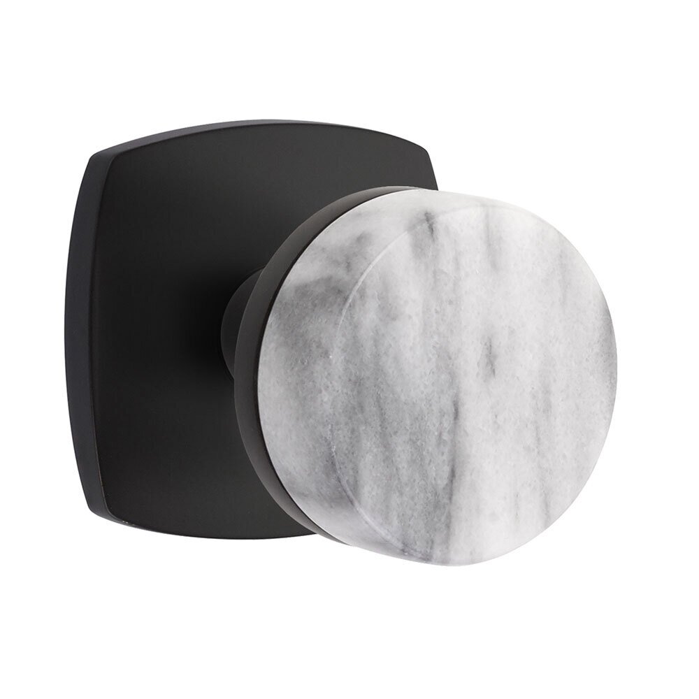 Emtek Passage Urban Modern Rosette with Concealed Screws Conical Stem and White Marble Knob in Flat Black