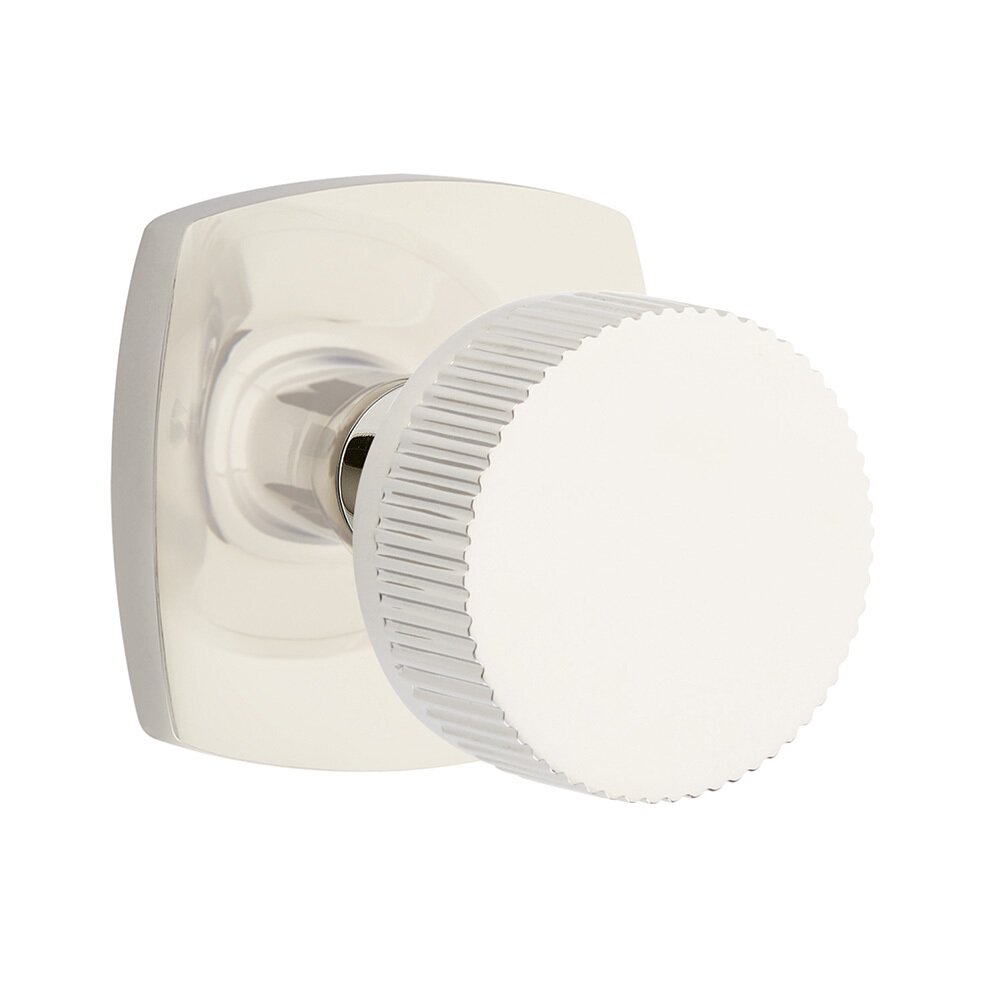 Emtek Passage Urban Modern Rosette with Conical Stem and Straight Knurled Knob in Polished Nickel