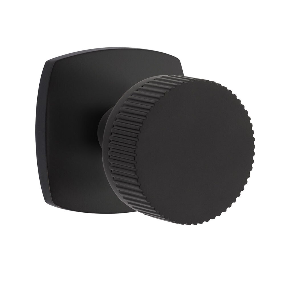 Emtek Privacy Urban Modern Rosette with Concealed Screws Conical Stem and Straight Knurled Knob in Flat Black