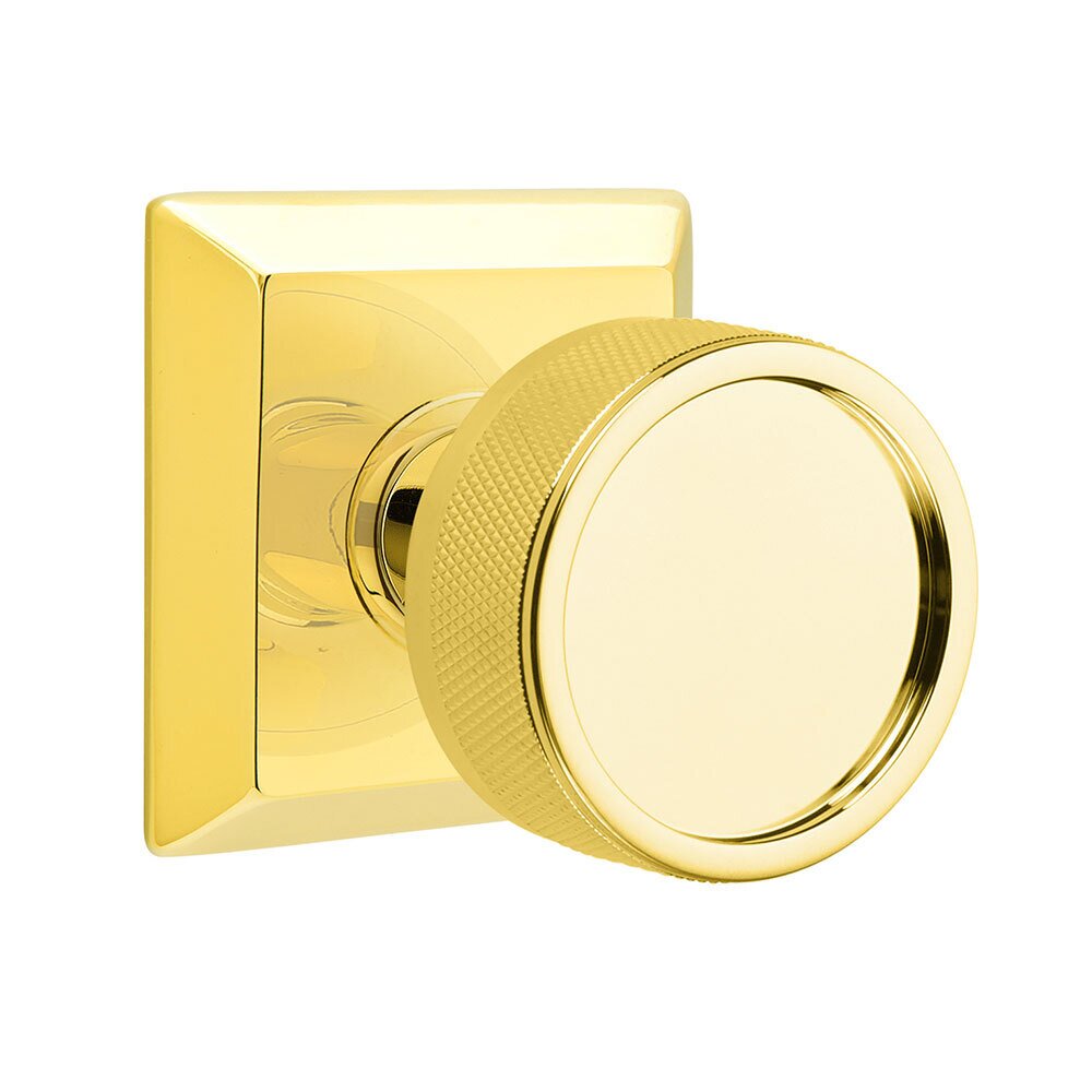 Emtek Passage Quincy Rosette with Conical Stem and Knurled Knob in Unlacquered Brass