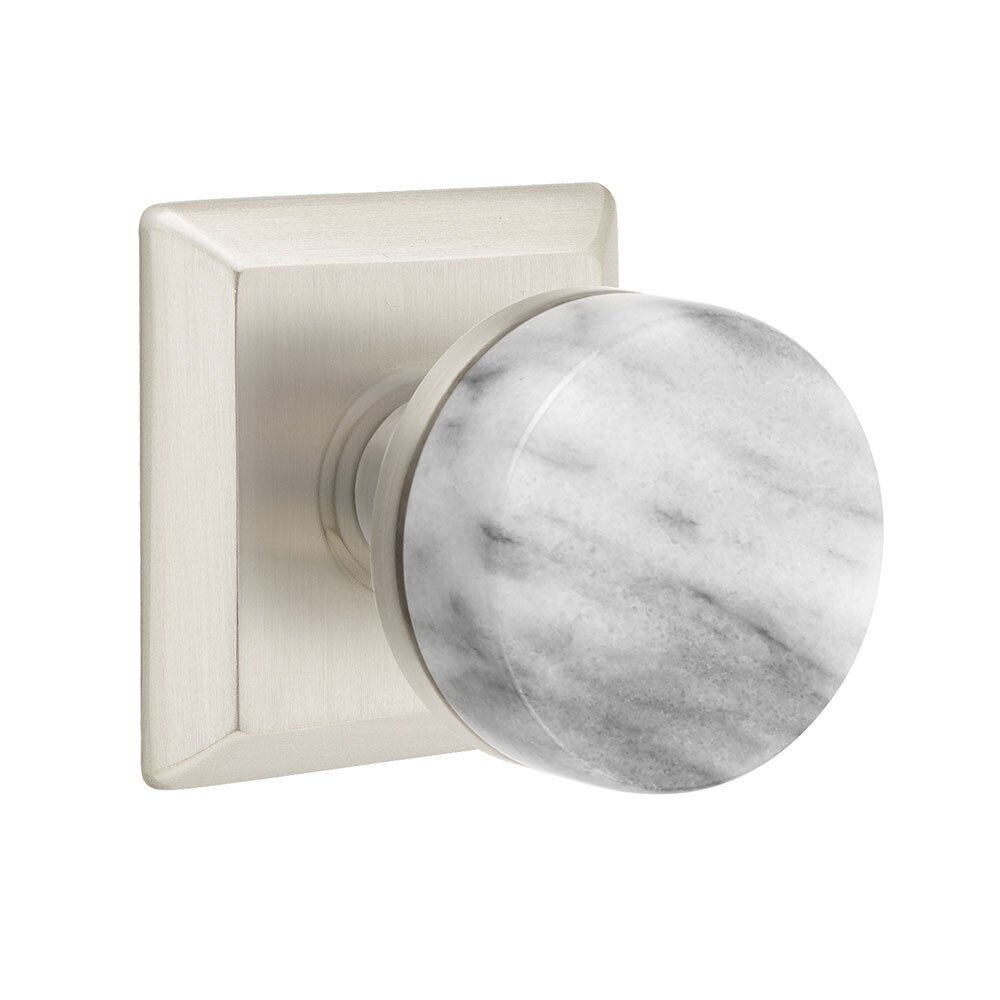 Emtek Passage Quincy Rosette with Conical Stem and White Marble Knob in Satin Nickel