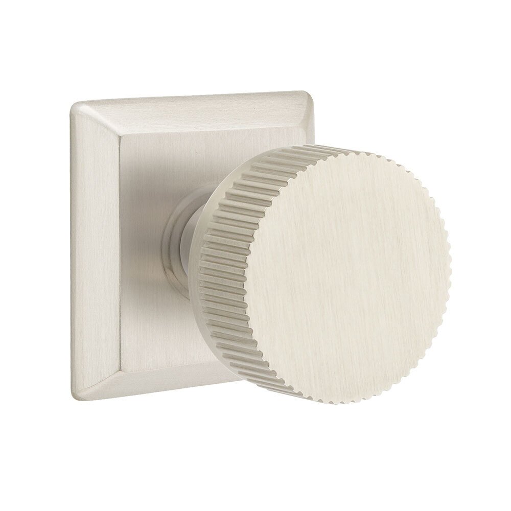 Emtek Passage Quincy Rosette with Concealed Screws Conical Stem and Straight Knurled Knob in Satin Nickel
