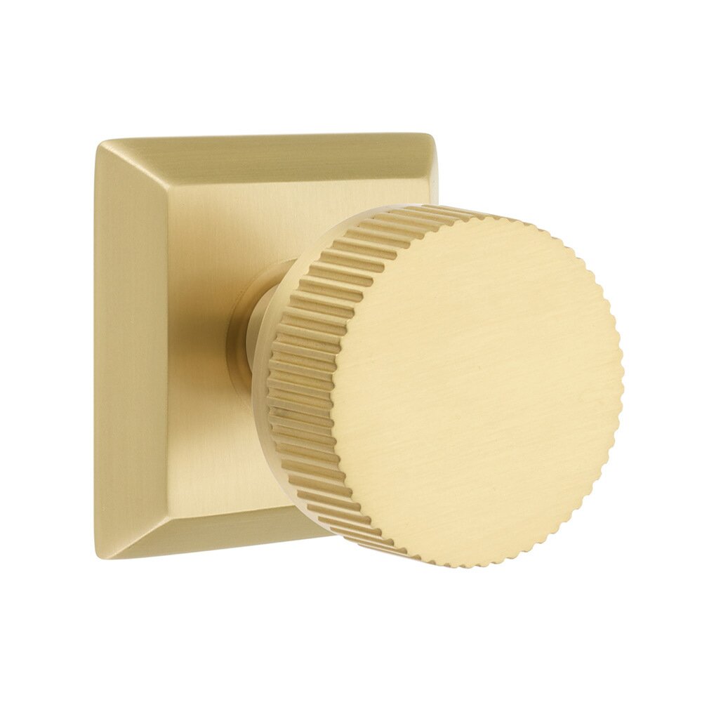 Emtek Passage Quincy Rosette with Concealed Screws Conical Stem and Straight Knurled Knob in Satin Brass