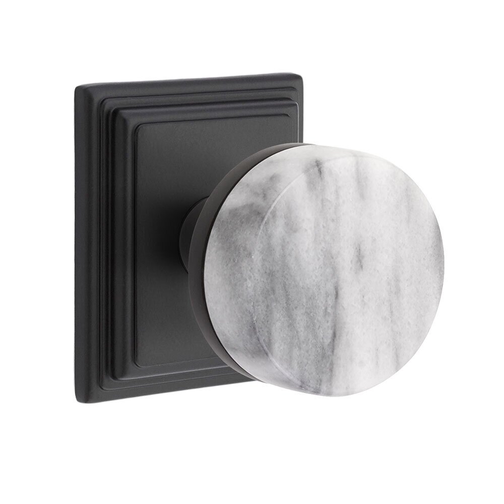 Emtek Passage Wilshire Rosette with Conical Stem and White Marble Knob in Flat Black