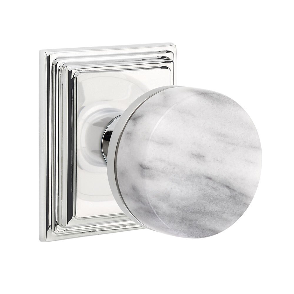 Emtek Passage Wilshire Rosette with Concealed Screws Conical Stem and White Marble Knob in Polished Chrome