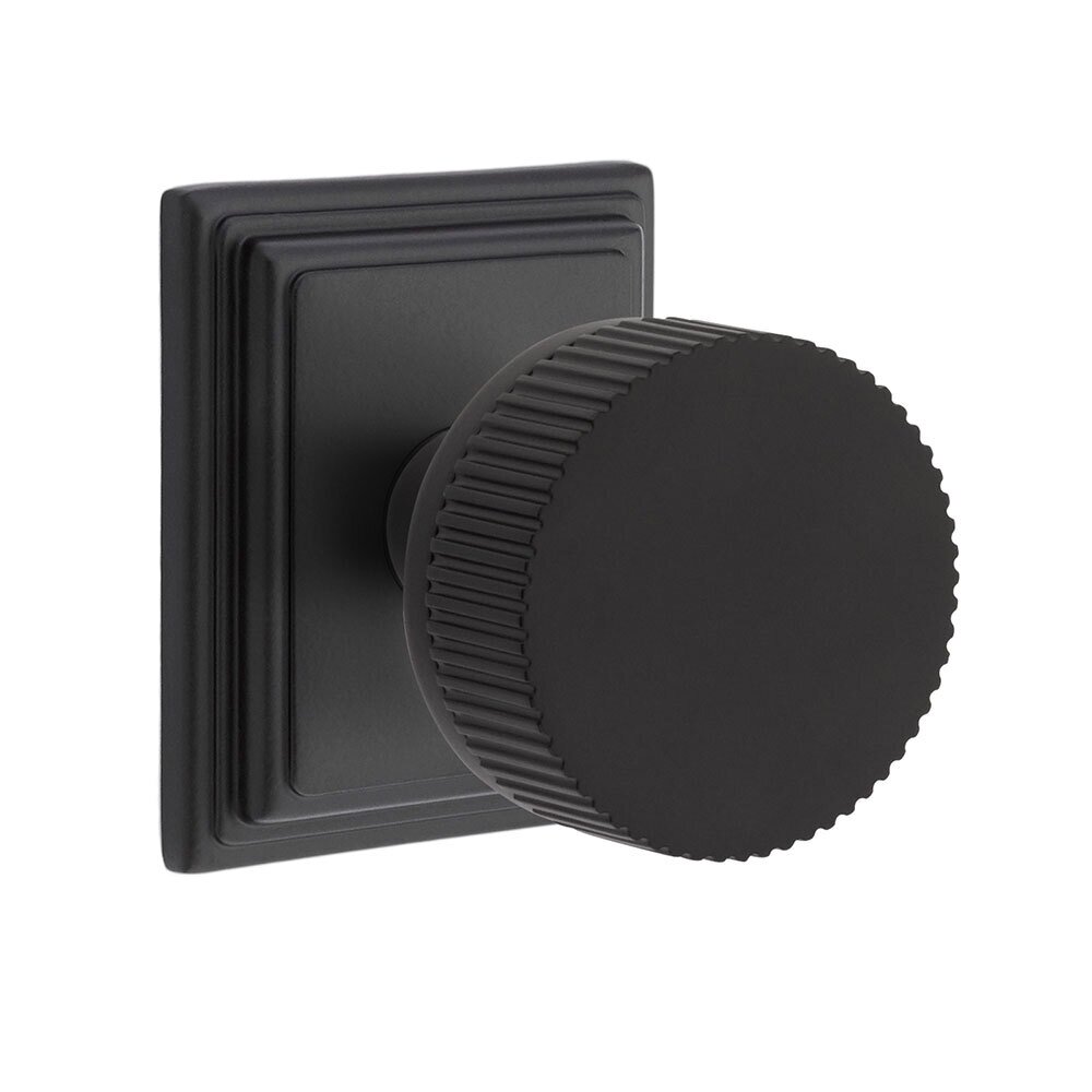 Emtek Passage Wilshire Rosette with Conical Stem and Straight Knurled Knob in Flat Black