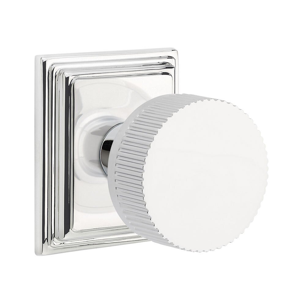 Emtek Passage Wilshire Rosette with Concealed Screws Conical Stem and Straight Knurled Knob in Polished Chrome