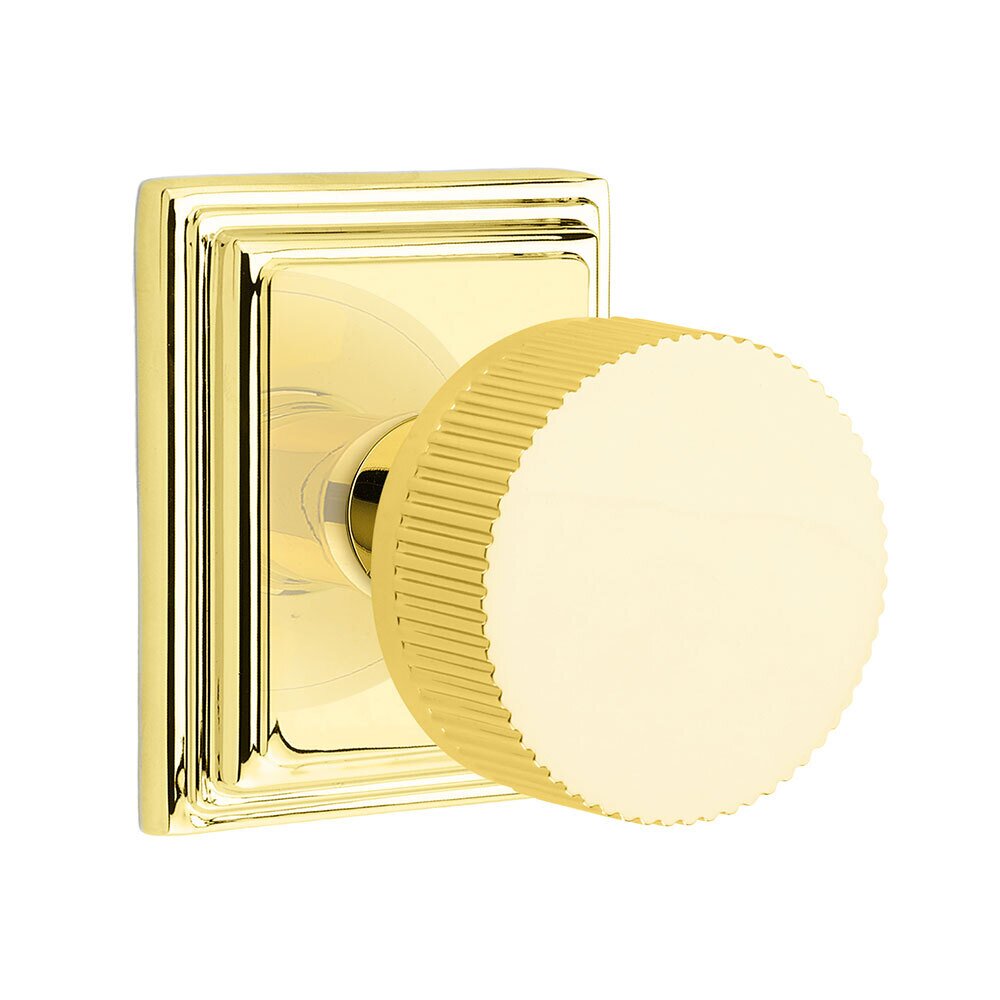 Emtek Passage Wilshire Rosette with Concealed Screws Conical Stem and Straight Knurled Knob in Unlacquered Brass