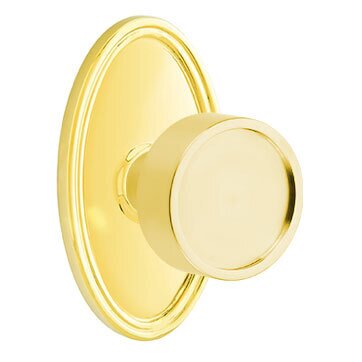 Emtek Privacy Verve Door Knob And Oval Rose with Concealed Screws in Unlacquered Brass