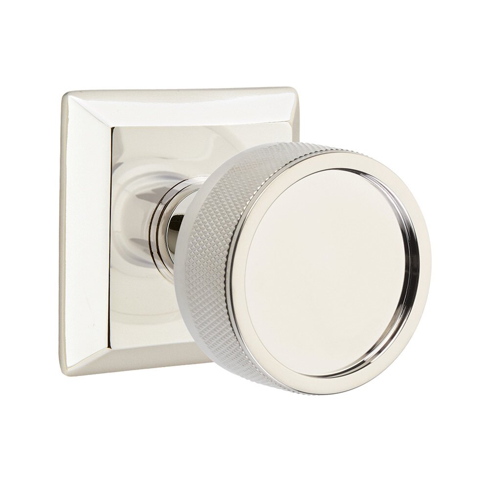 Emtek Privacy Quincy Rosette with Conical Stem and Knurled Knob in Polished Nickel