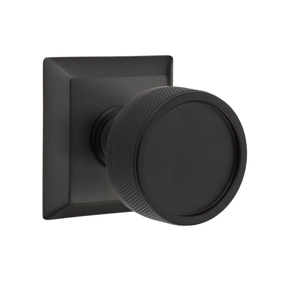 Emtek Privacy Quincy Rosette with Concealed Screws Conical Stem and Knurled Knob in Flat Black