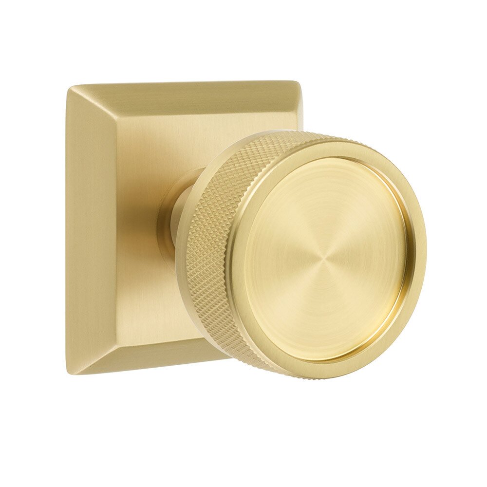 Emtek Privacy Quincy Rosette with Concealed Screws Conical Stem and Knurled Knob in Satin Brass