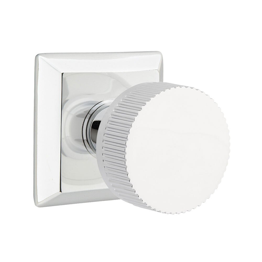 Emtek Privacy Quincy Rosette with Concealed Screws Conical Stem and Straight Knurled Knob in Polished Chrome