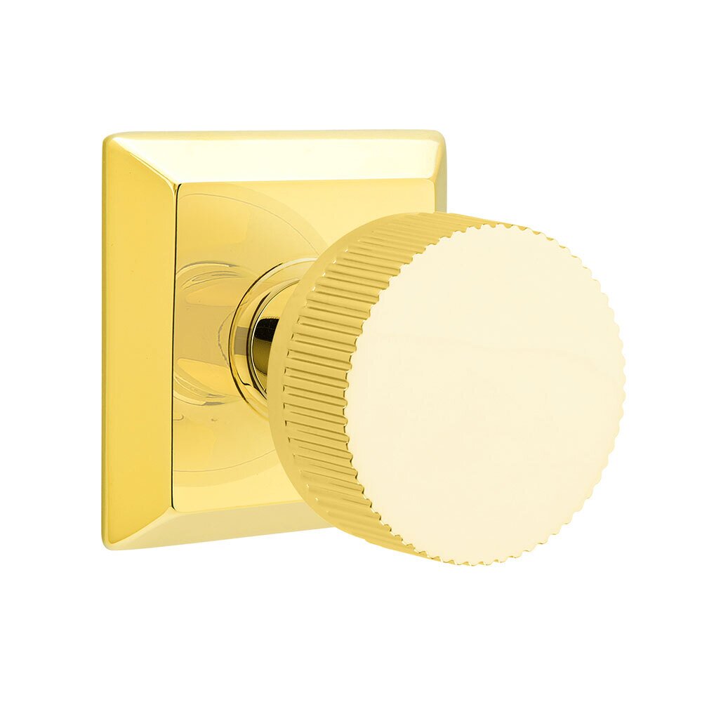 Emtek Privacy Quincy Rosette with Conical Stem and Straight Knurled Knob in Unlacquered Brass