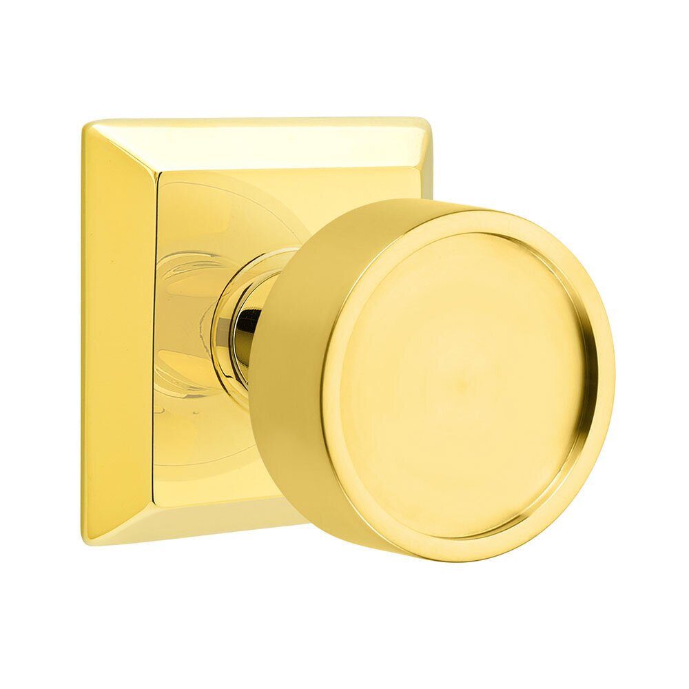 Emtek Privacy Verve Door Knob And Quincy Rose with Concealed Screws in Unlacquered Brass