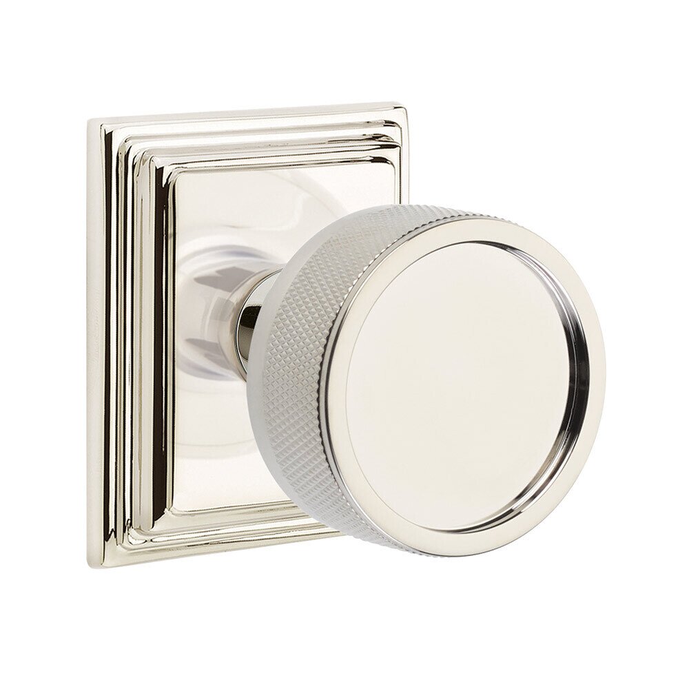 Emtek Privacy Wilshire Rosette with Conical Stem and Knurled Knob in Polished Nickel