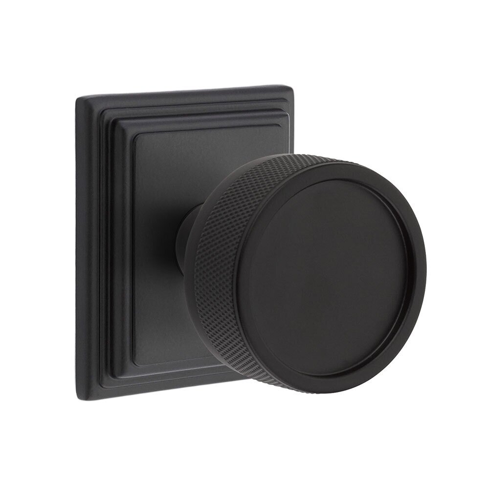 Emtek Privacy Wilshire Rosette with Conical Stem and Knurled Knob in Flat Black