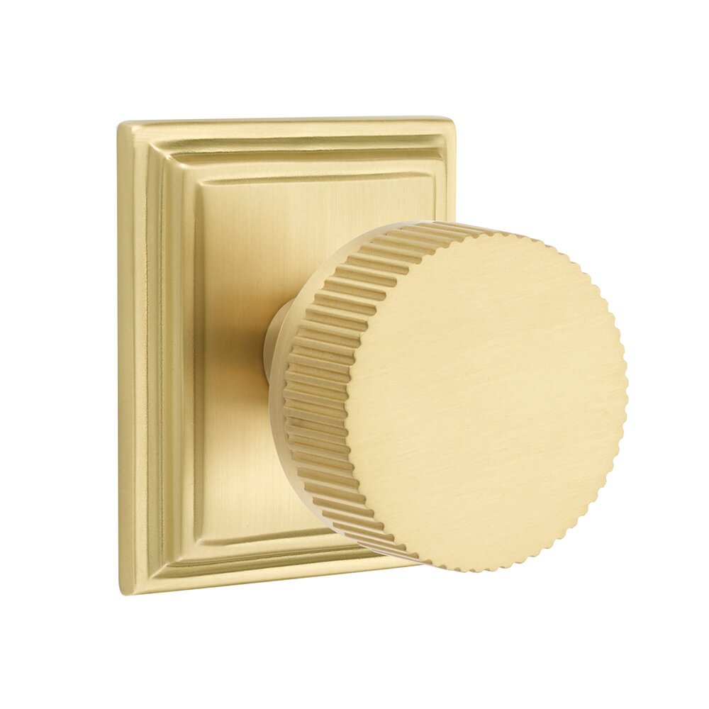 Emtek Privacy Wilshire Rosette with Conical Stem and Straight Knurled Knob in Satin Brass