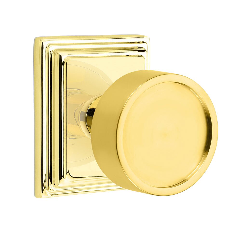 Emtek Privacy Verve Door Knob With Wilshire Rose in Unlacquered Brass