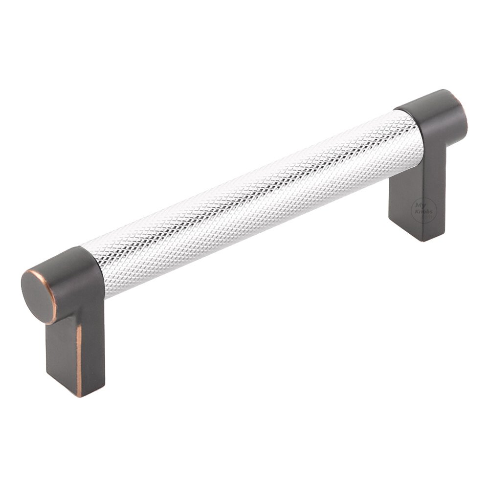 Emtek 4" Centers Rectangular Stem in Oil Rubbed Bronze And Knurled Bar in Polished Chrome