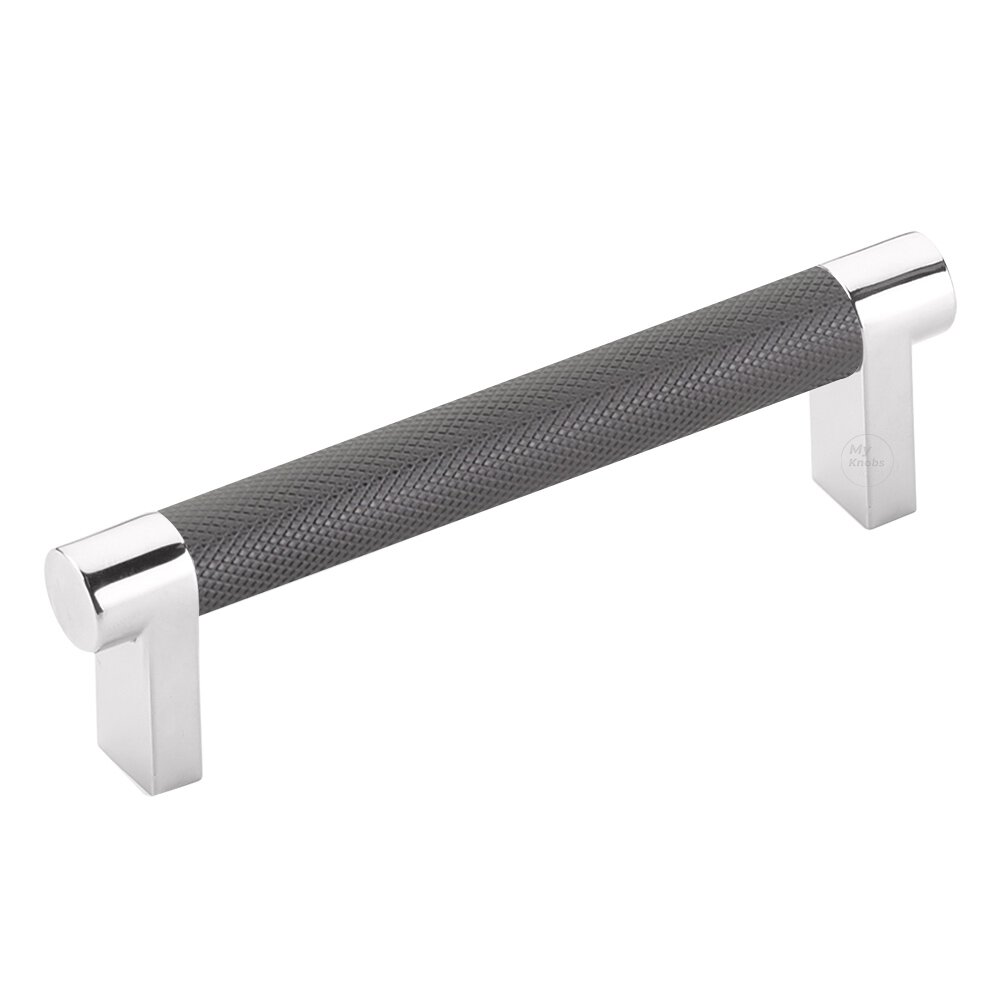 Emtek 4" Centers Rectangular Stem in Polished Chrome And Knurled Bar in Oil Rubbed Bronze