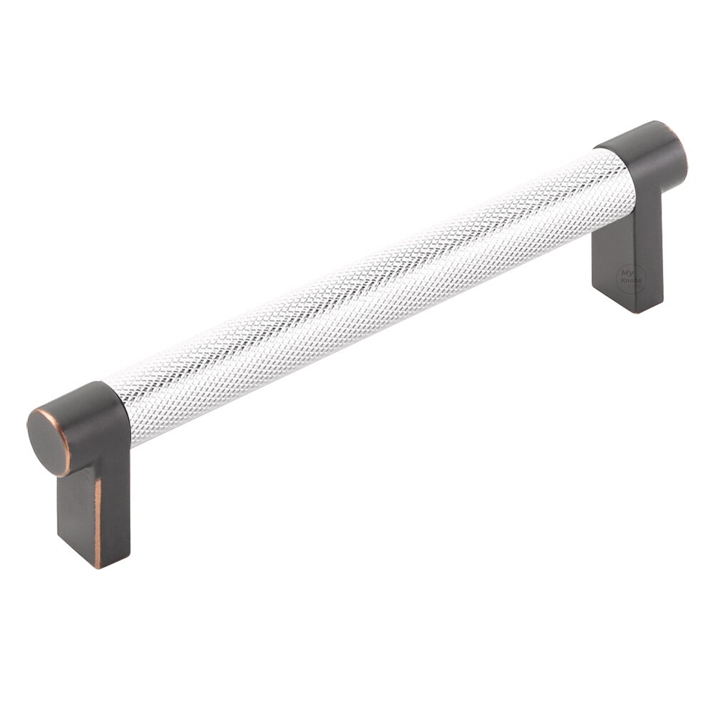 Emtek 5" Centers Rectangular Stem in Oil Rubbed Bronze And Knurled Bar in Polished Chrome