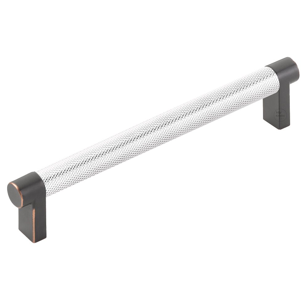 Emtek 6" Centers Rectangular Stem in Oil Rubbed Bronze And Knurled Bar in Polished Chrome