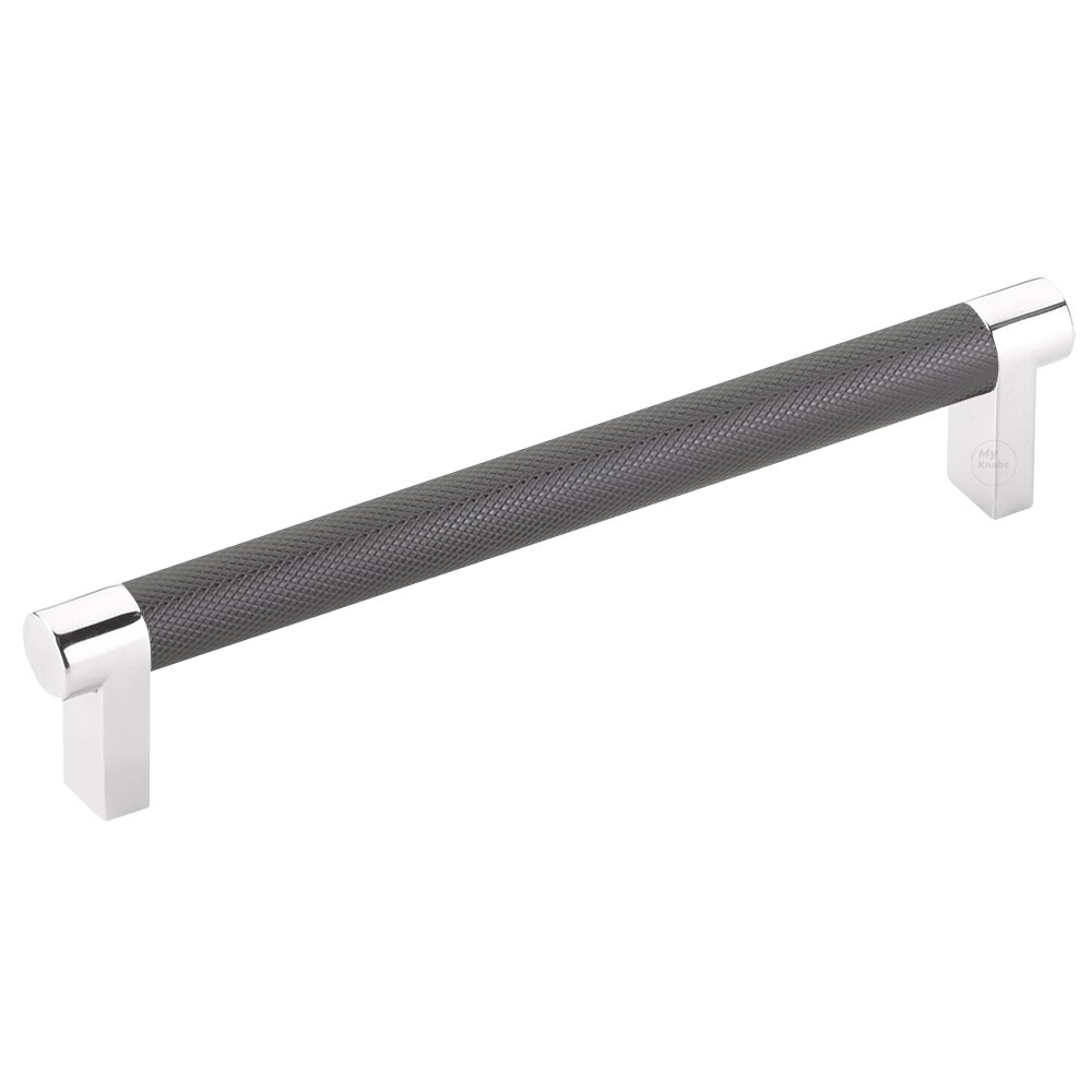 Emtek 6" Centers Rectangular Stem in Polished Chrome And Knurled Bar in Oil Rubbed Bronze