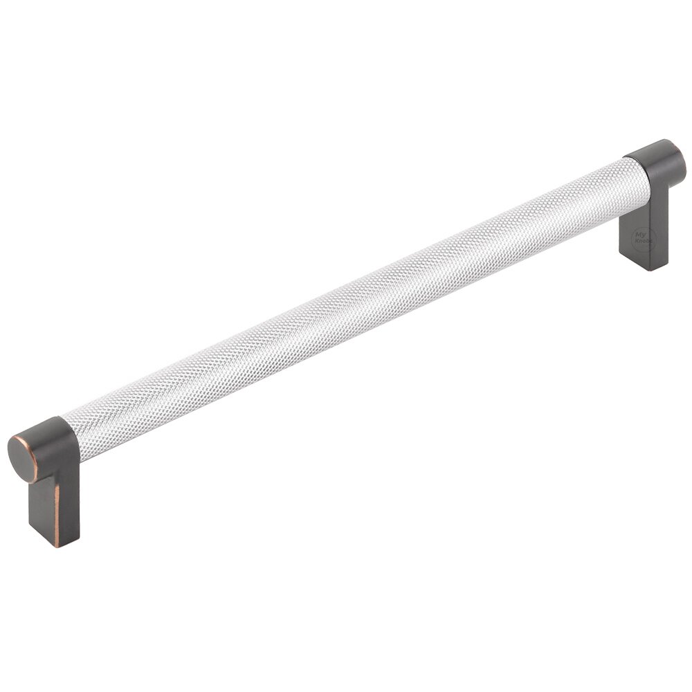 Emtek 8" Centers Rectangular Stem in Oil Rubbed Bronze And Knurled Bar in Polished Chrome