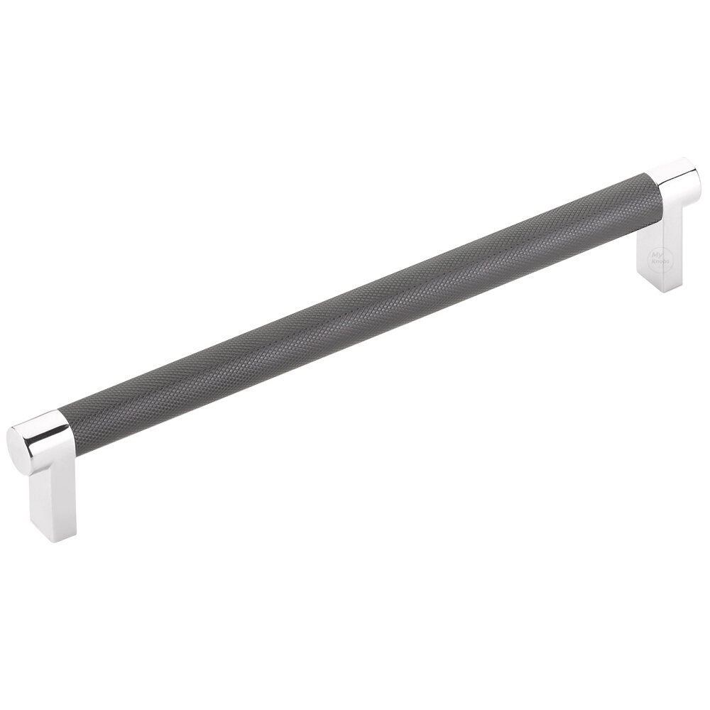 Emtek 8" Centers Rectangular Stem in Polished Chrome And Knurled Bar in Oil Rubbed Bronze