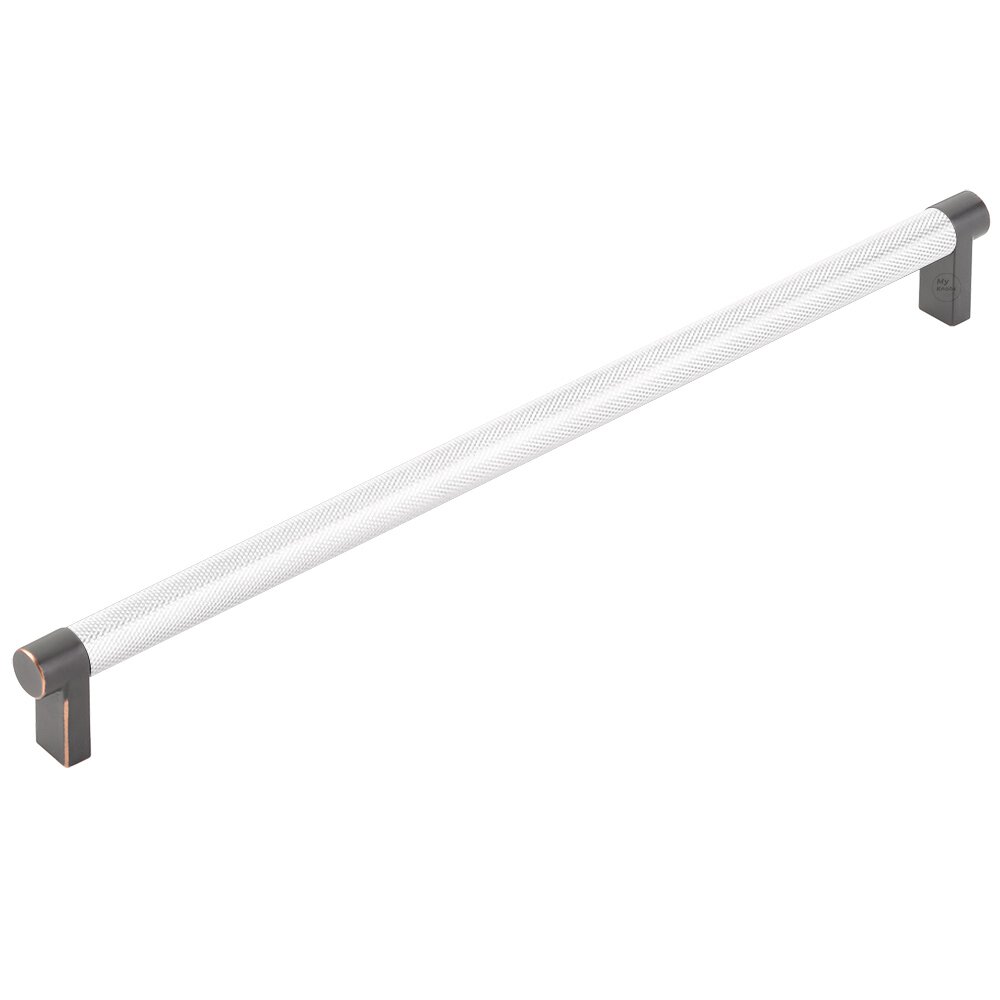 Emtek 12" Centers Rectangular Stem in Oil Rubbed Bronze And Knurled Bar in Polished Chrome