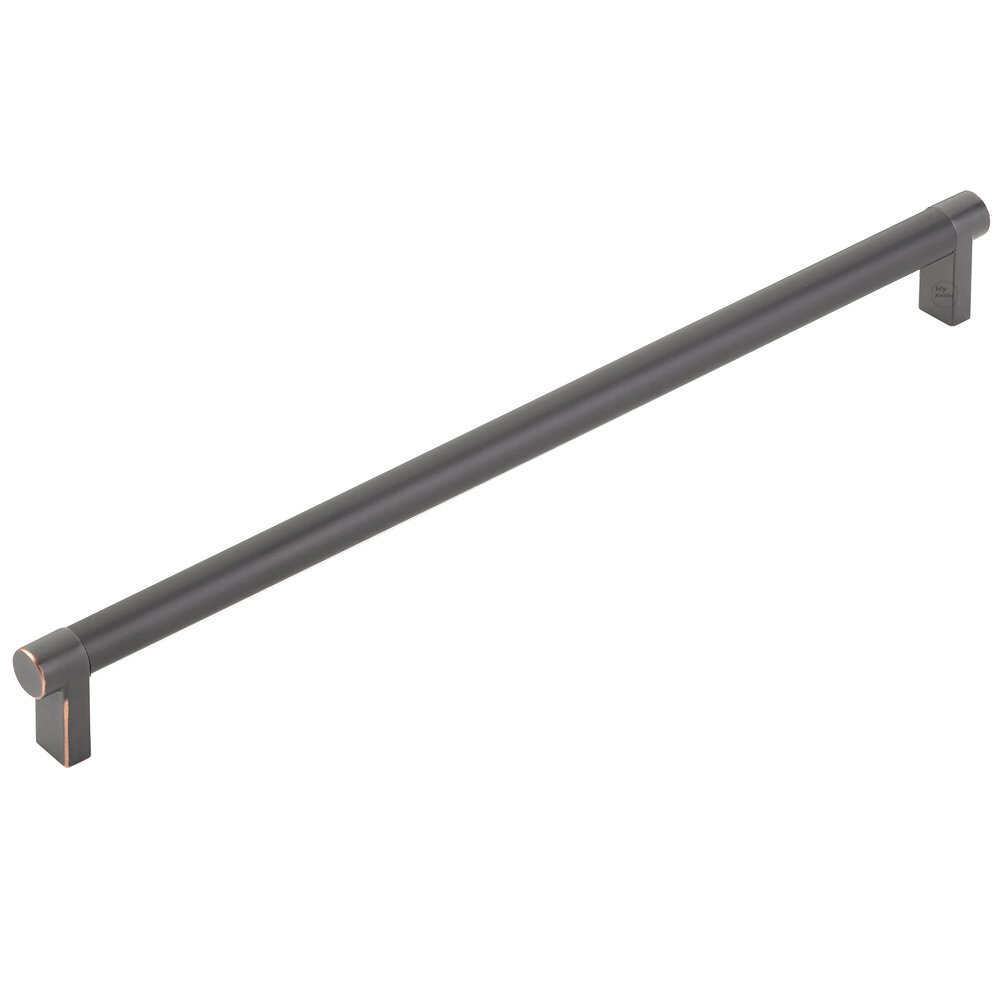 Emtek 12" Centers Appliance Pull Rectangular Stem in Oil Rubbed Bronze And Smooth Bar in Flat Black