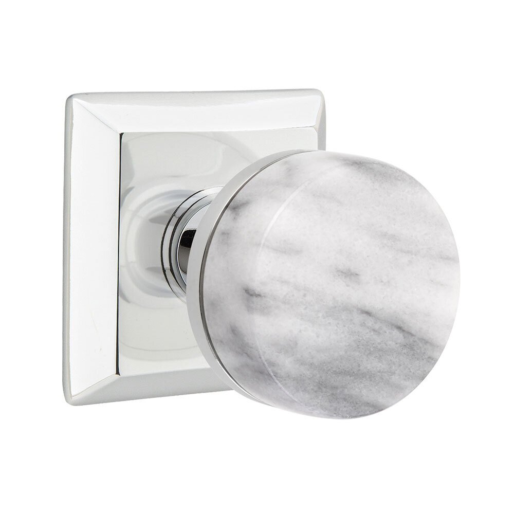 Emtek Double Dummy Quincy Rosette with Conical Stem and White Marble Knob in Polished Chrome