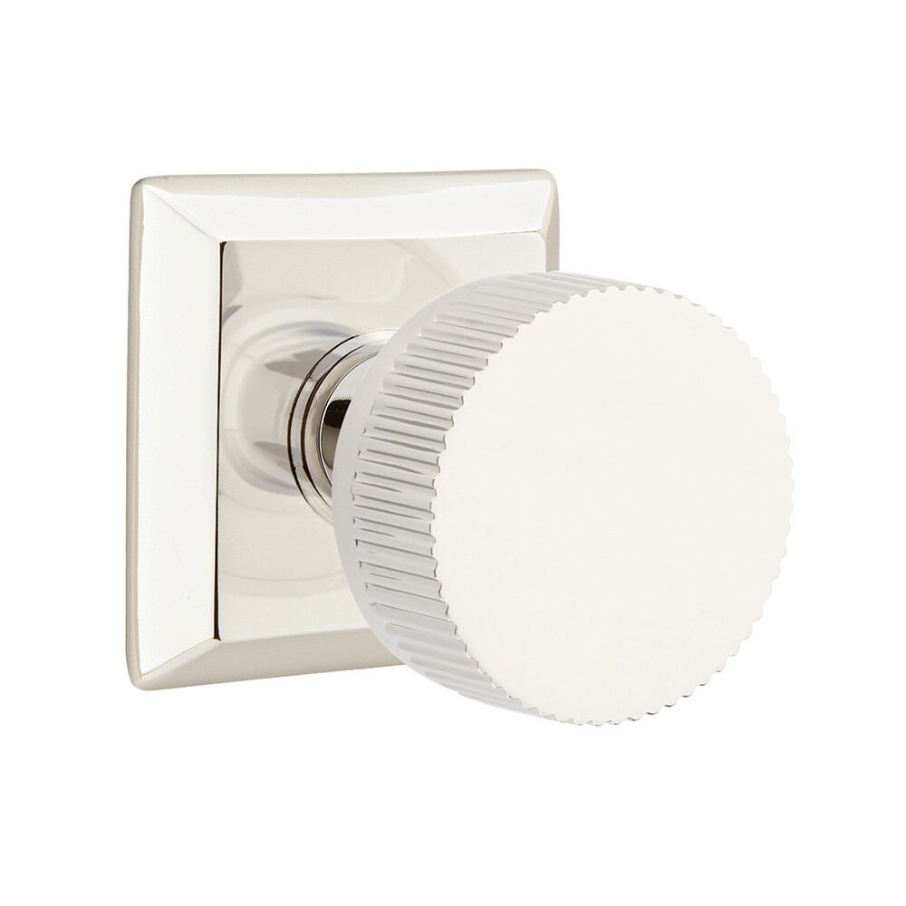 Emtek Double Dummy Quincy Rosette with Conical Stem and Straight Knurled Knob in Polished Nickel