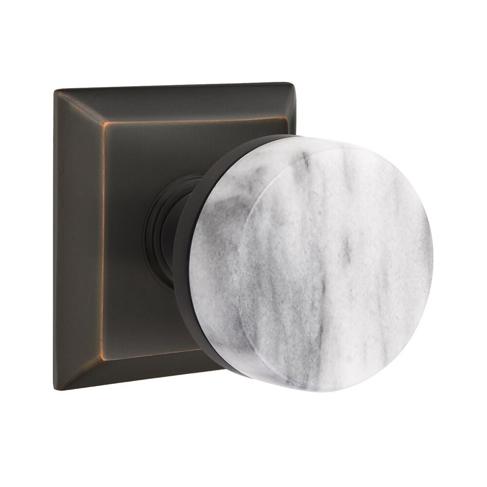 Emtek Single Dummy Quincy Rosette with Conical Stem and White Marble Knob in Oil Rubbed Bronze