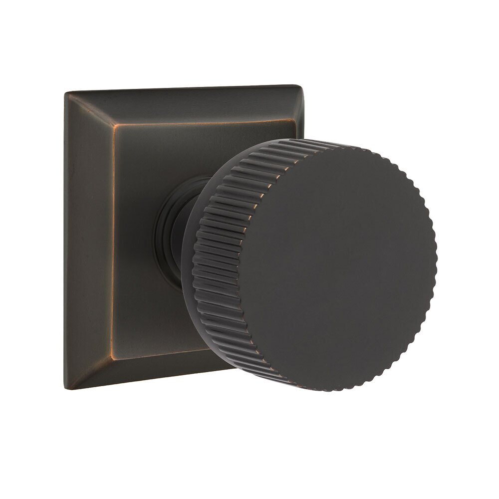 Emtek Single Dummy Quincy Rosette with Conical Stem and Straight Knurled Knob in Oil Rubbed Bronze