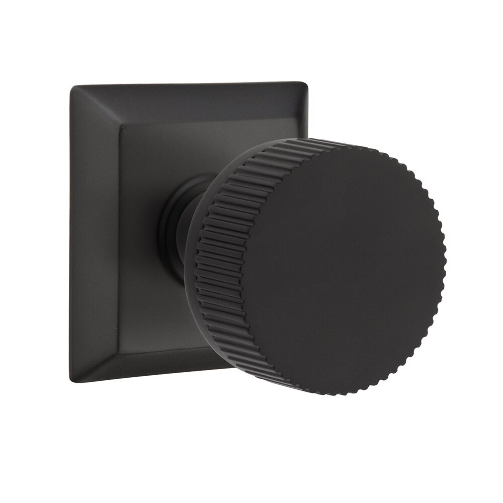 Emtek Single Dummy Quincy Rosette with Conical Stem and Straight Knurled Knob in Flat Black