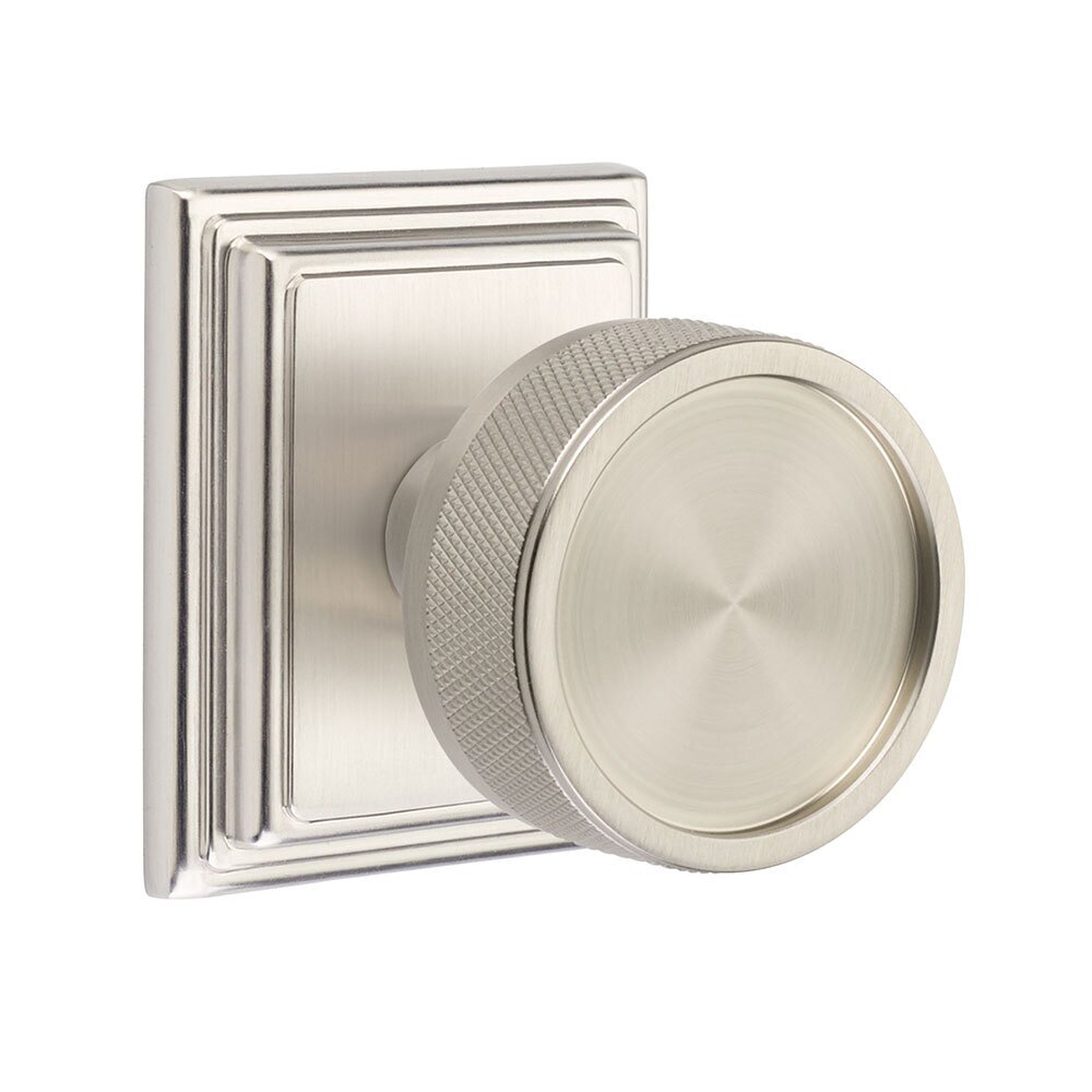 Emtek Double Dummy Wilshire Rosette with Conical Stem and Knurled Knob in Satin Nickel