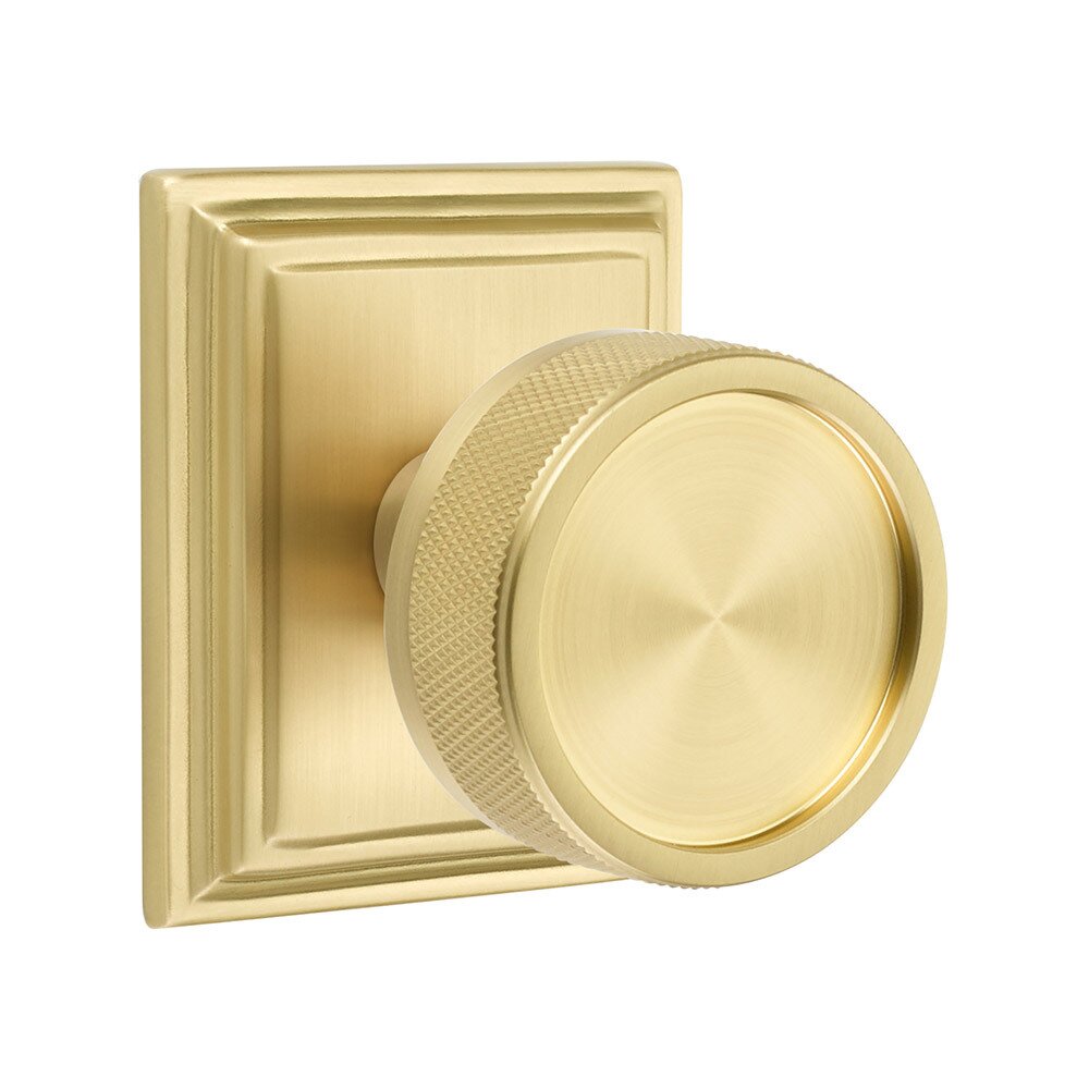 Emtek Double Dummy Wilshire Rosette with Conical Stem and Knurled Knob in Satin Brass