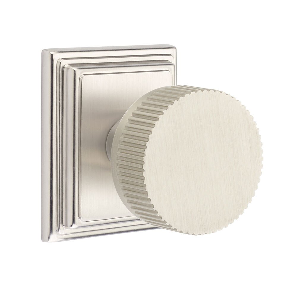 Emtek Single Dummy Wilshire Rosette with Conical Stem and Straight Knurled Knob in Satin Nickel