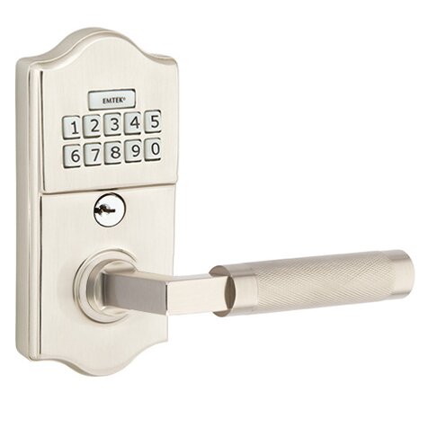 Emtek Classic - L-Square Knurled Lever Electronic Touchscreen Lock in Satin Nickel