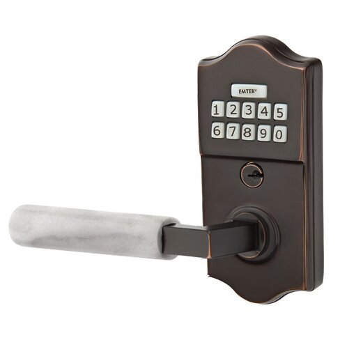 Emtek Classic - L-Square White Marble Lever Electronic Touchscreen Lock in Oil Rubbed Bronze