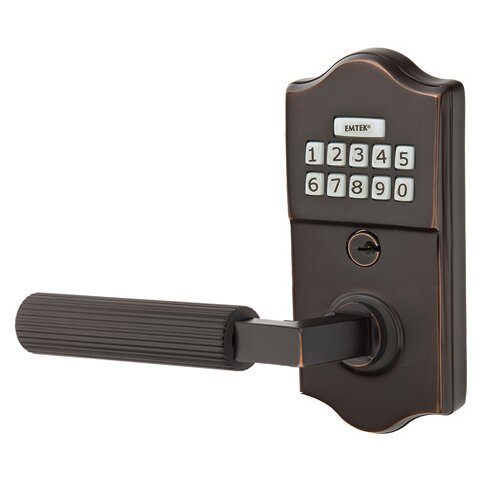 Emtek Classic - L-Square Straight Knurled Lever Electronic Touchscreen Lock in Oil Rubbed Bronze