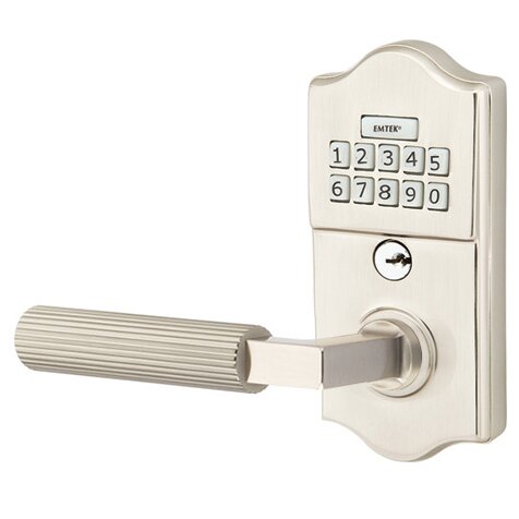 Emtek Classic - L-Square Straight Knurled Lever Electronic Touchscreen Lock in Satin Nickel