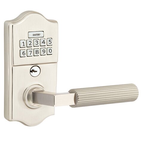Emtek Classic - L-Square Straight Knurled Lever Electronic Touchscreen Lock in Satin Nickel